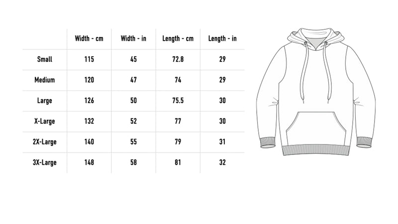 Size chart for we are unpeople hoodie bundle
