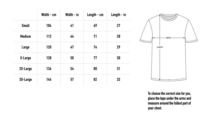 Size chart for space hopper tee - Blue