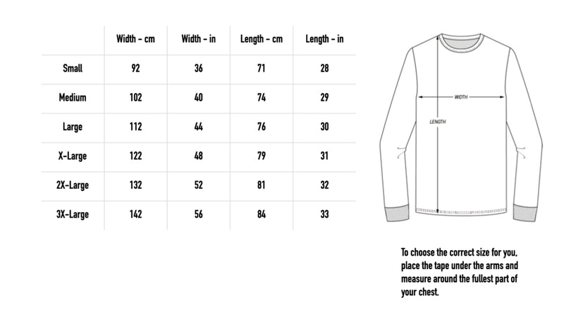 Size chart for we are unpeople longsleeve bundle